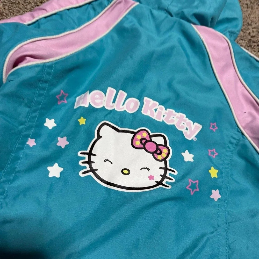 Vintage Sanrio Hello Kitty Girls 3T Blue Pink Hooded Windbreaker Jacket Y2K